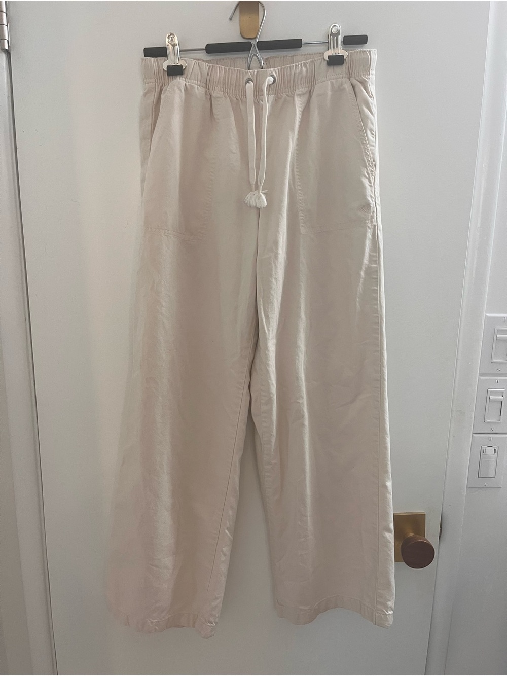 Roxy Cream Drawstring Wide-Leg Chinos